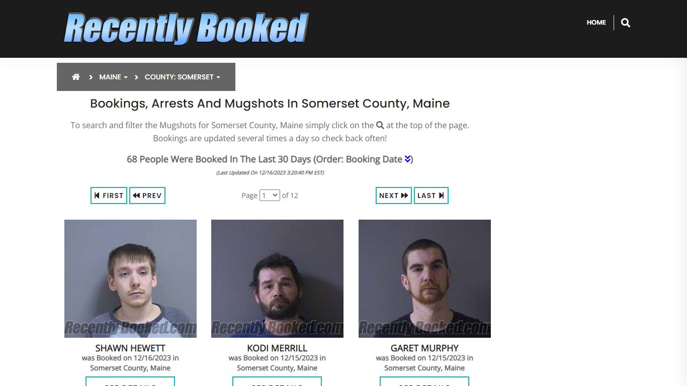 Recent bookings, Arrests, Mugshots in Somerset County, Maine